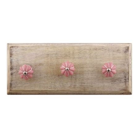 Pink With White Line Small Ceramic Wooden Hook